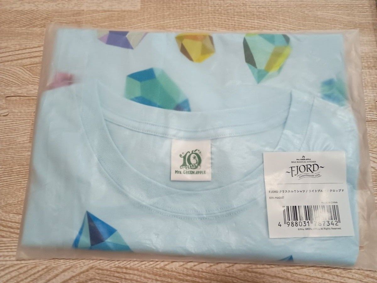 【新品】Mrs. GREEN APPLE フィヨルド レディース クロップド Mrs GREEN APPLE FJORD クリスタルTシャツ ライトブルー