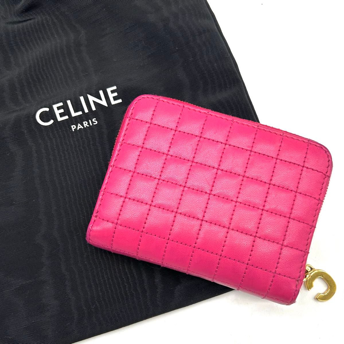 CELINE セリーヌ 財布・コインケース ピンク - 4501825L0011 美品】セリーヌ コインケース Cチャーム キルティング ピンク