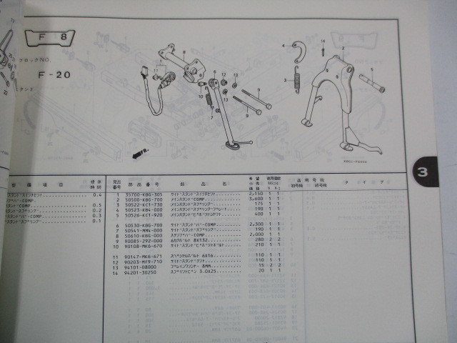 ［8049］ホンダ ナイトホーク250(MC26) 1版 パーツカタログ/パーツリスト 中古_画像7