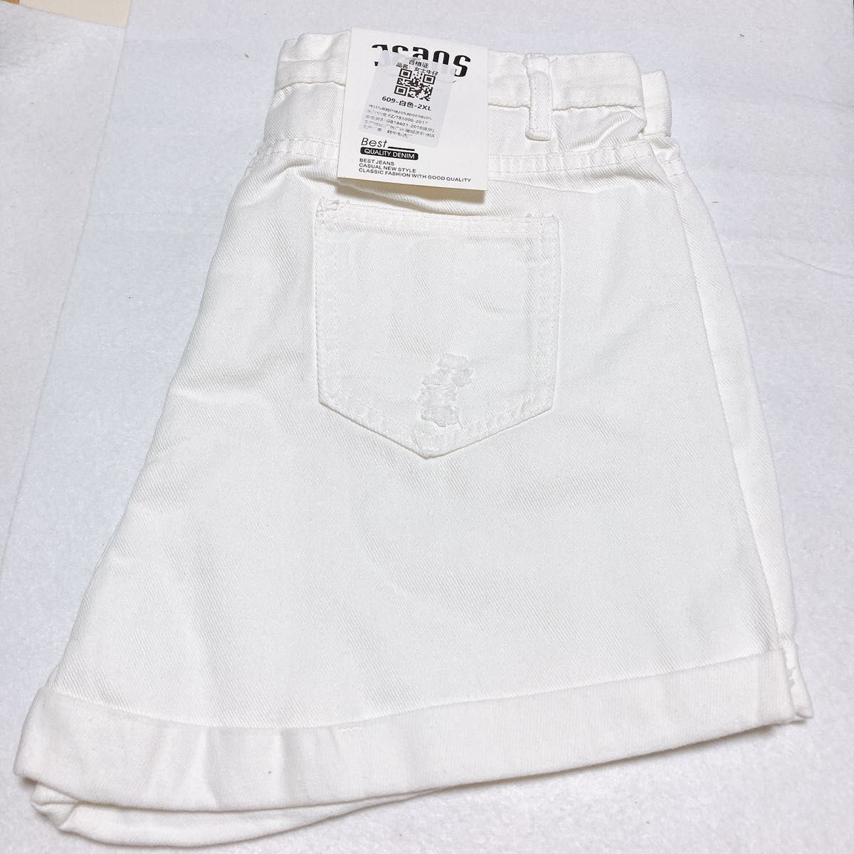 【関税込み】GANNI ホワイト Shell ショートパンツ デニムショートパンツ レディース ショートパンツ ホットパンツ