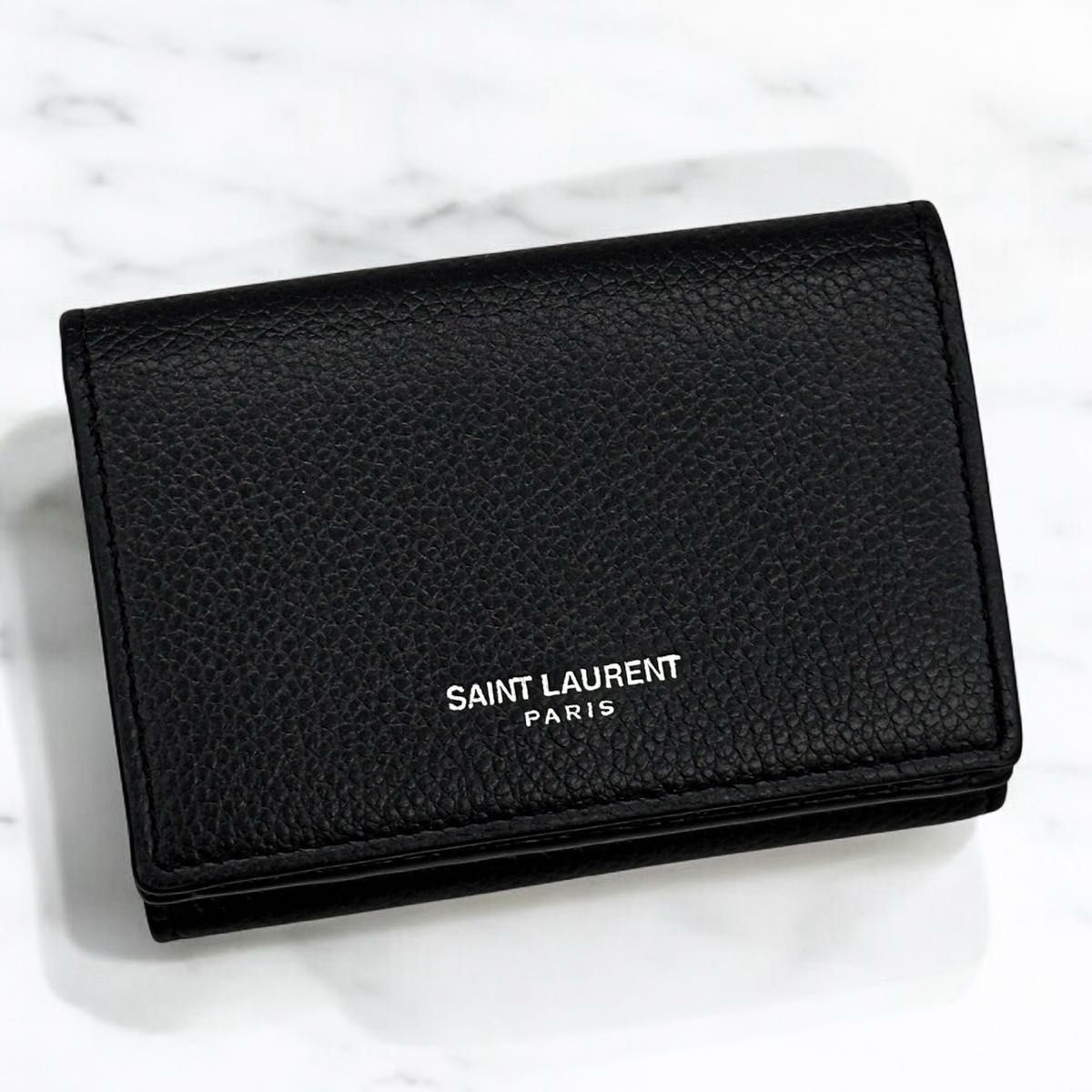 ☆送料関税込☆Saint Laurent 小銭入れ付き ミニ 三つ折り財布☆ 極美品 箱付き サンローラン ロゴ 三つ折り 財布 小銭入れ