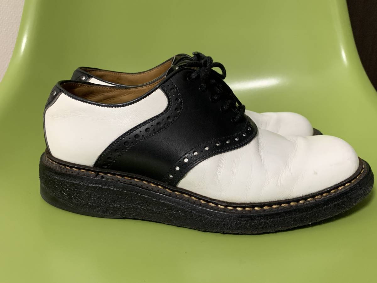 英国製 ネペンテス ラバーソール サドルシューズ 白黒 コンビ 革靴 レザーシューズ パンク ロック ジョージコックス 5.5 ニードルス