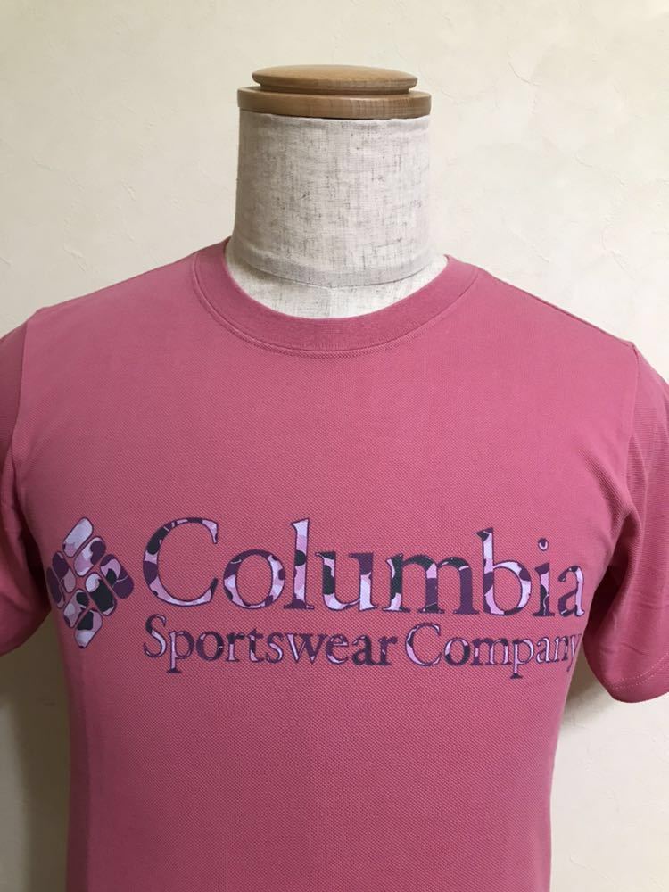 【良品】 Colombia TITANIUM OMNI-DRY コロンビア アウトドア ドライTシャツ ビッグロゴ カモフラ トップス 半袖 サイズXS ピンク