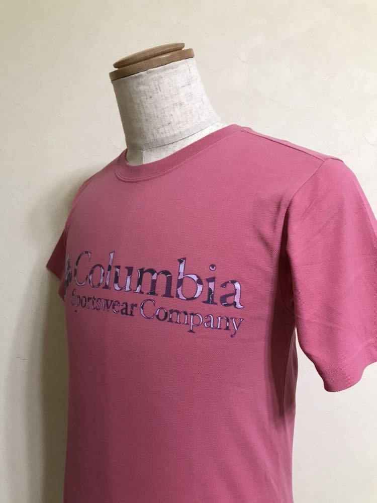 【良品】 Colombia TITANIUM OMNI-DRY コロンビア アウトドア ドライTシャツ ビッグロゴ カモフラ トップス 半袖 サイズXS ピンク