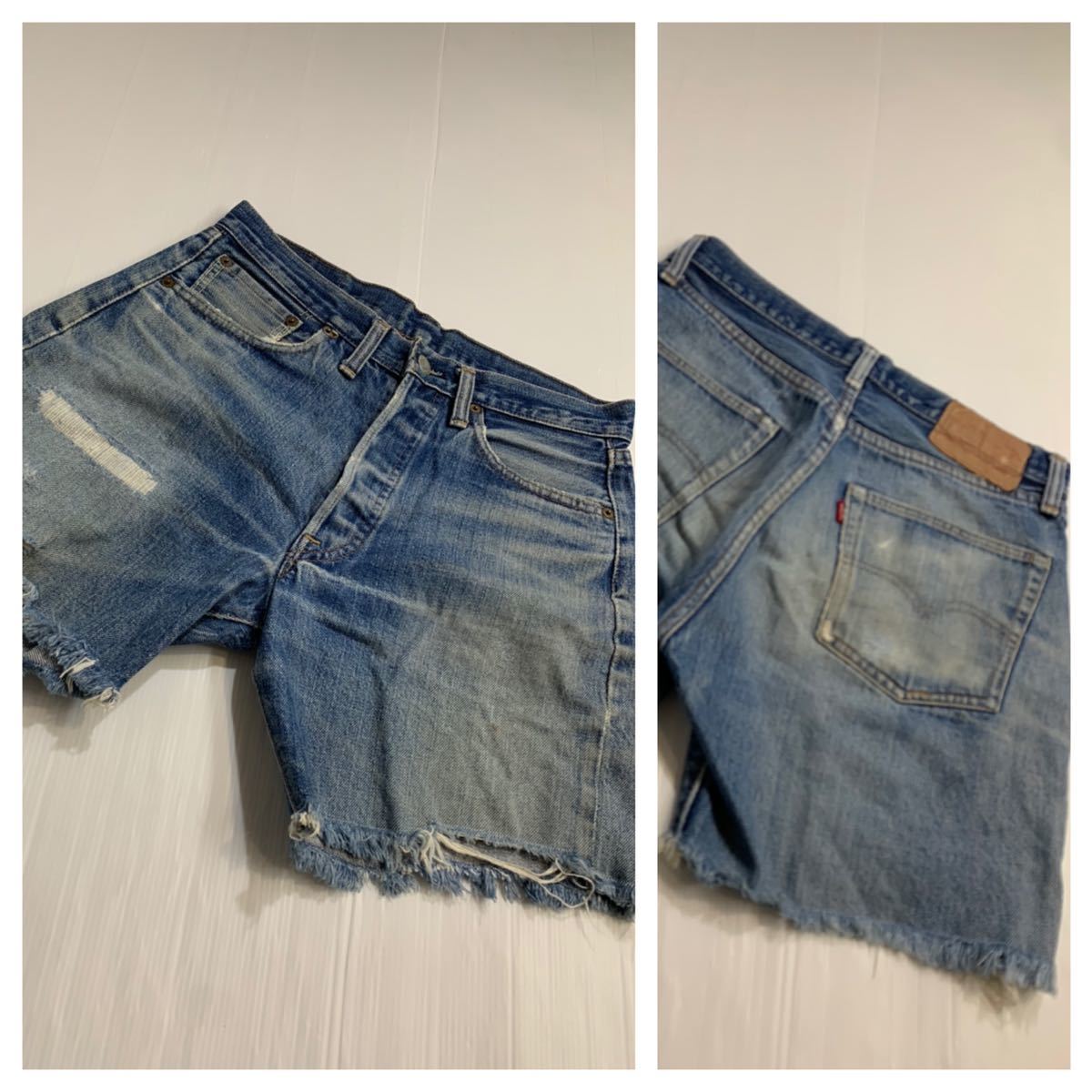 70's ヴィンテージ levi's リーバイス 501 66前期　クラッシュリペア　カットオフ　切りっぱなしステッチ止め　デニムショーツ W31約76cm_画像1