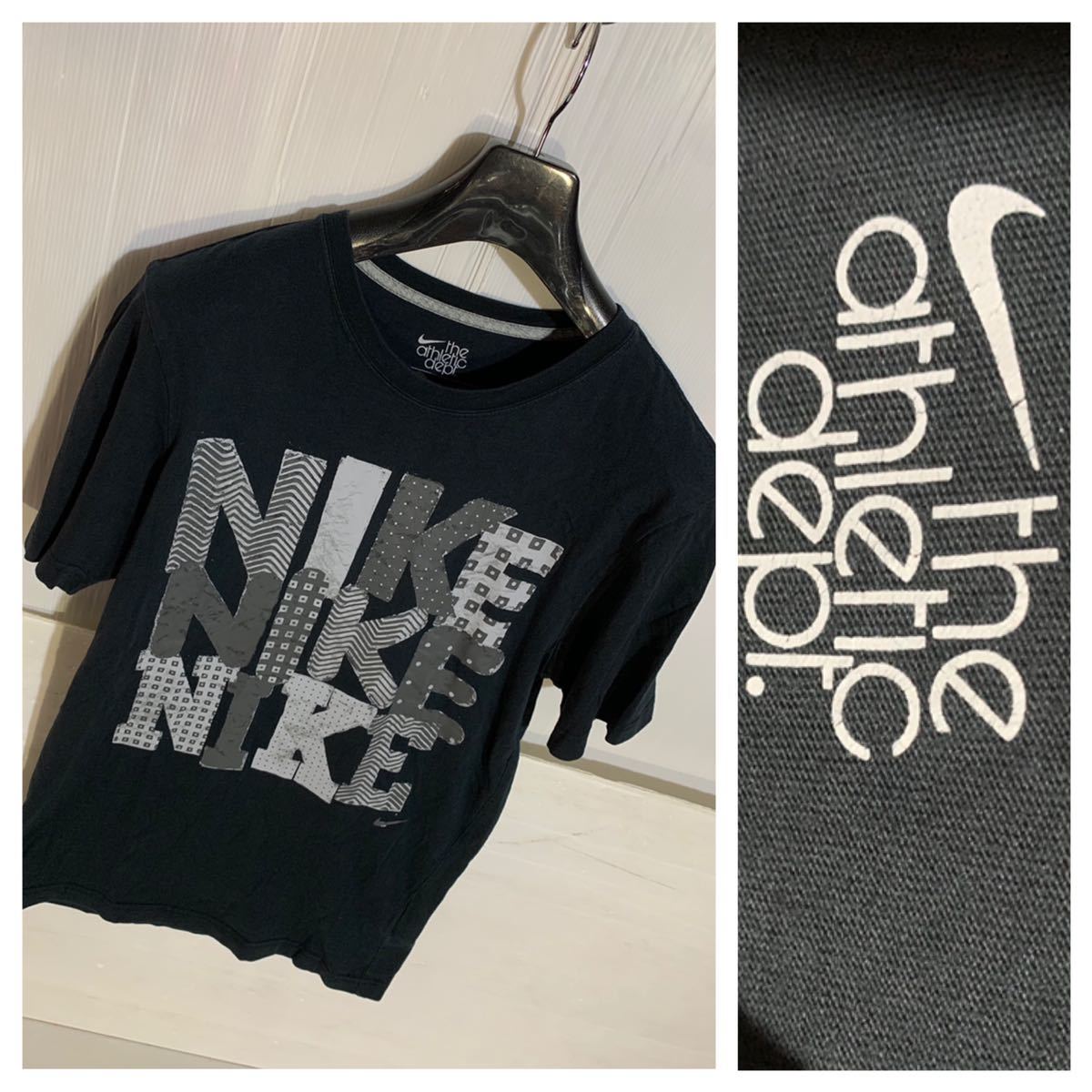 NIKE ナイキ　ダイヤ痕×水玉ドット×四角キューブ　3連デカロゴ クッキー？　半袖　Tシャツ　黒　M ブラック×グレー×ダークグレー_画像1