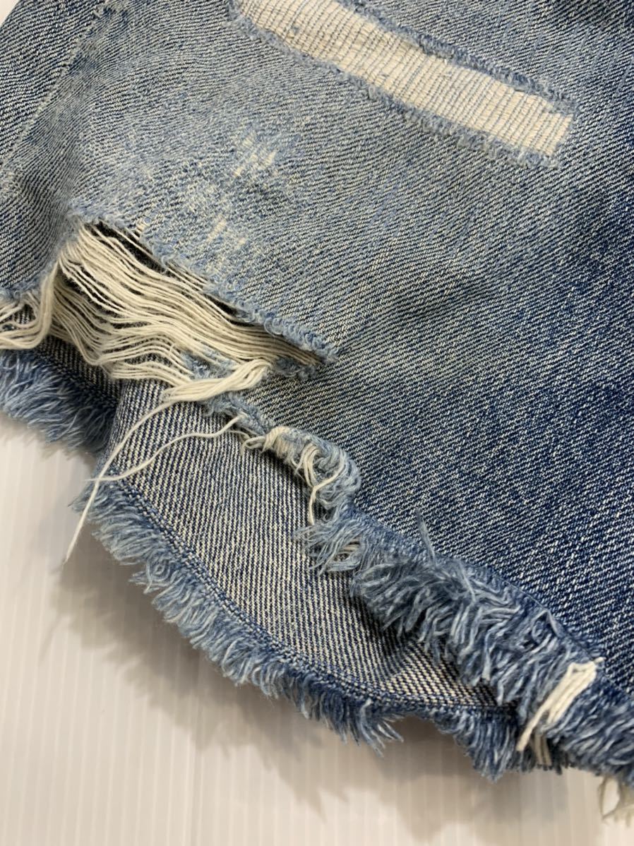 70's ヴィンテージ levi's リーバイス 501 66前期　クラッシュリペア　カットオフ　切りっぱなしステッチ止め　デニムショーツ W31約76cm_画像5