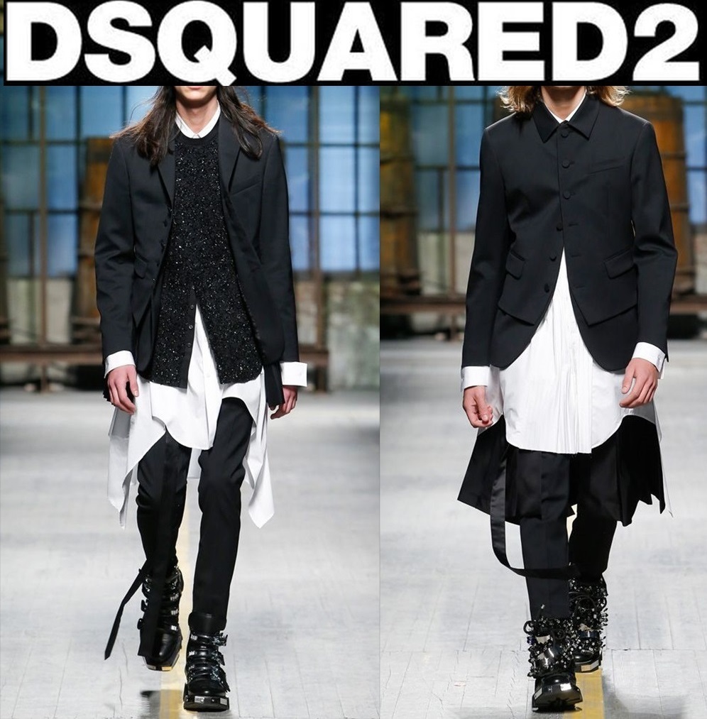 新品10万【DSQUARED2ディースクエアード】伊製/17AWモード感溢れる佇まい/ロングオーバーブリーツ変形シャツコート46/S-M-L相当/D381_画像2