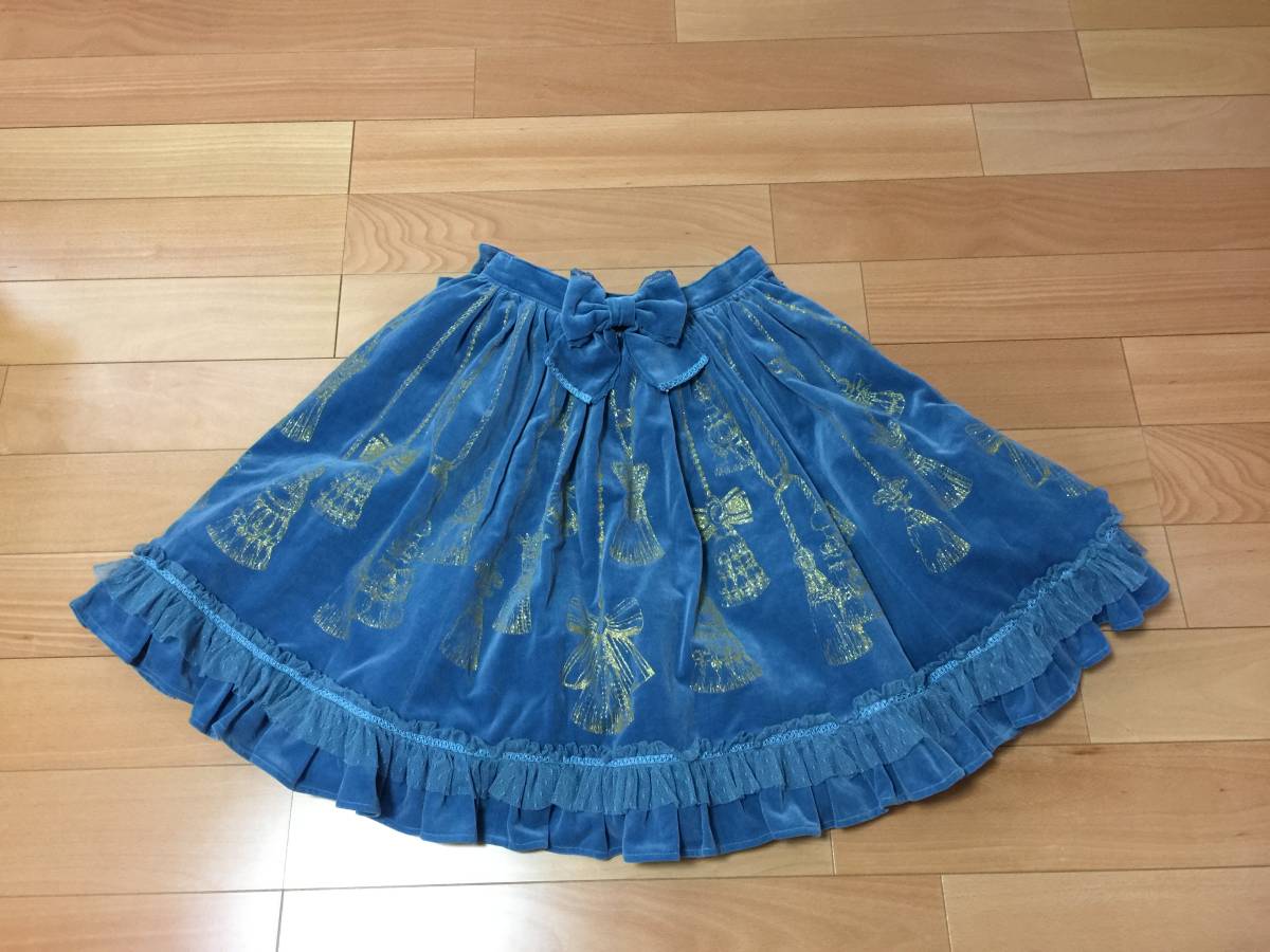 アンジェリックプリティ Angelic Pretty スカート ブルー系 レディース ひざ丈/リボン ボトムス タッセル柄 ベロア フリル レース クラロリ_画像7