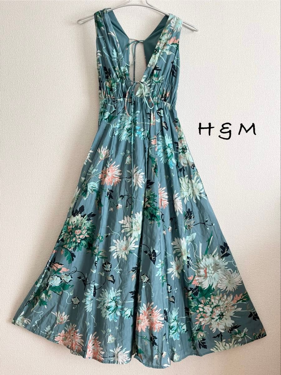 限定☆Ralph Lauren 花柄 美ライン マキシ ワンピース 美品 H&M 花柄 マキシワンピース Aライン グリーン系 Sサイズ