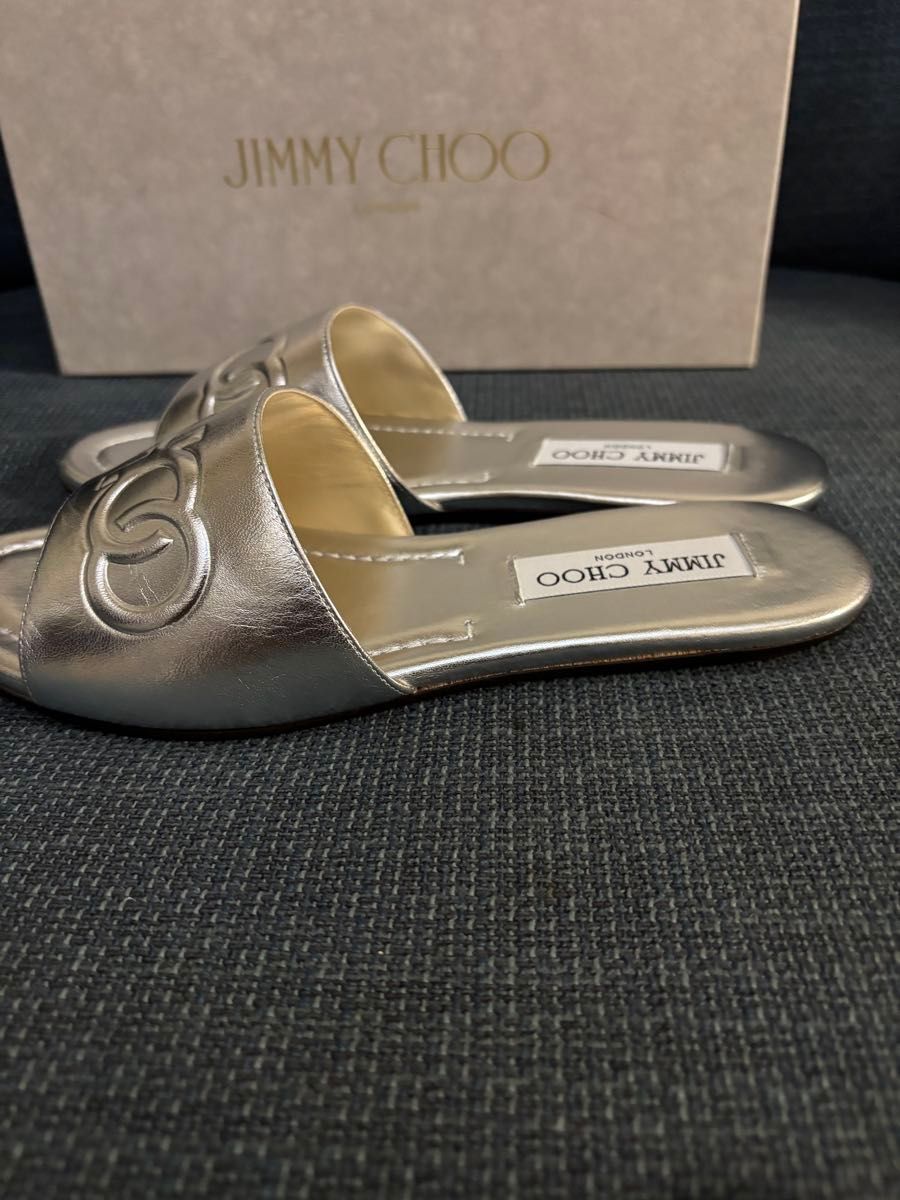 JIMMY CHOO ジミーチュー サンダル 茶xシルバー 2014924D0029 ジミーチュウシルパーフラットサンダル|Yahoo!フリマ(旧PayPay