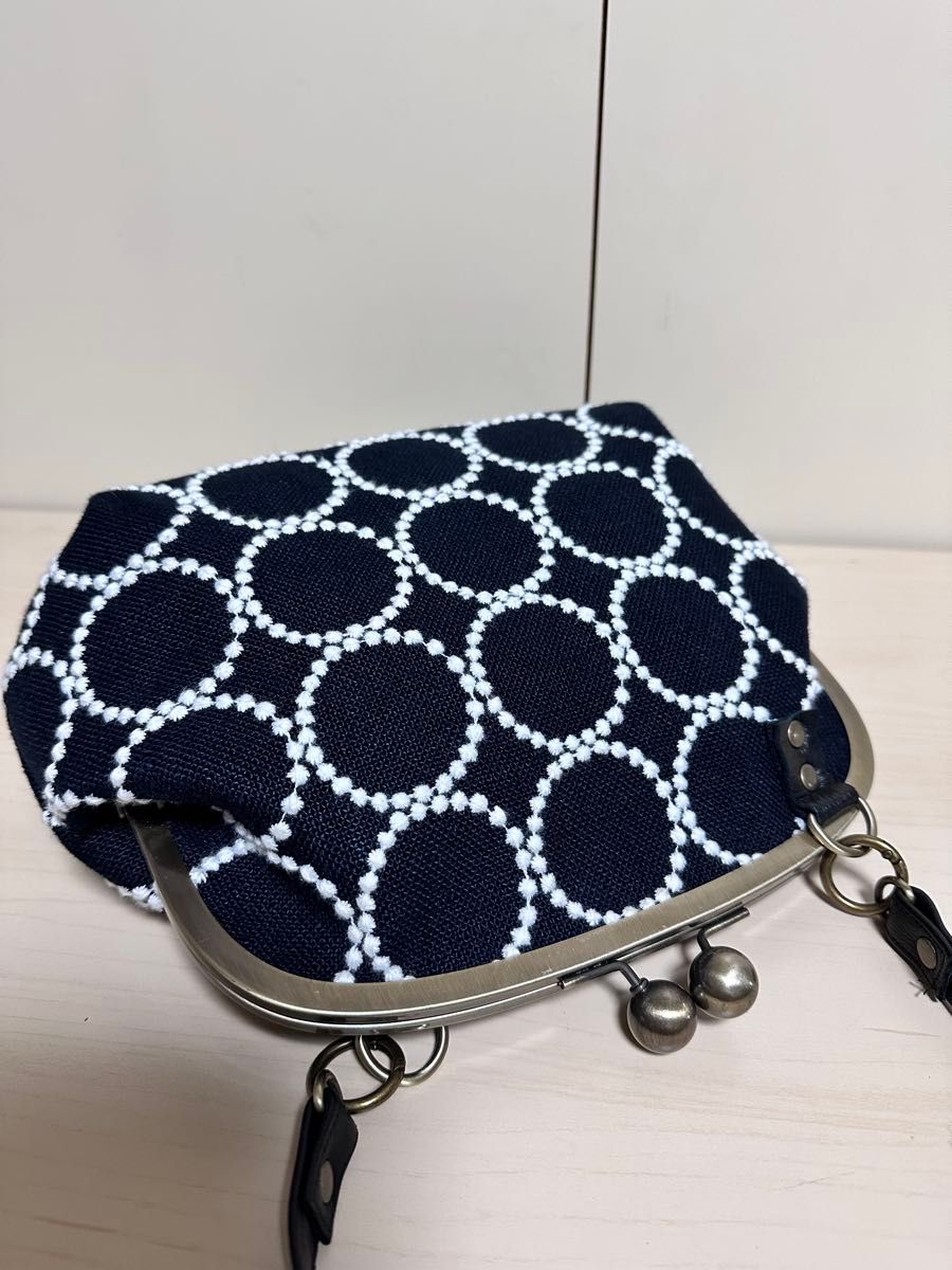 ハンドメイド がま口バッグ ミナペルホネン タンバリン ⑮ミナペルホネン ハンドメイドがま口バッグ(タンバリンネイビー