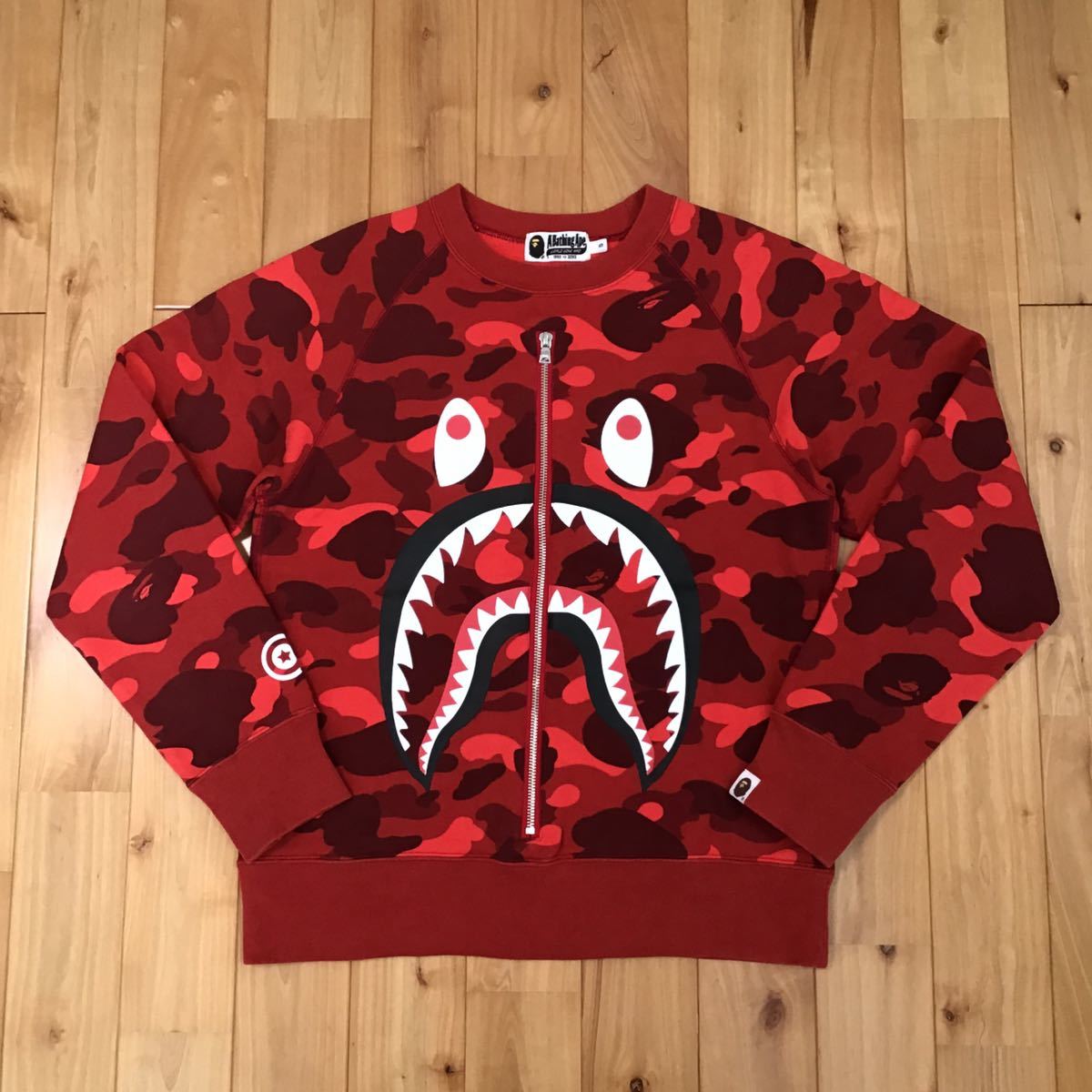 ★リアルジップ★ シャーク 長袖 スウェット Sサイズ a bathing ape BAPE zip shark sweat エイプ ベイプ トレーナー red camo 迷彩 8987_画像1