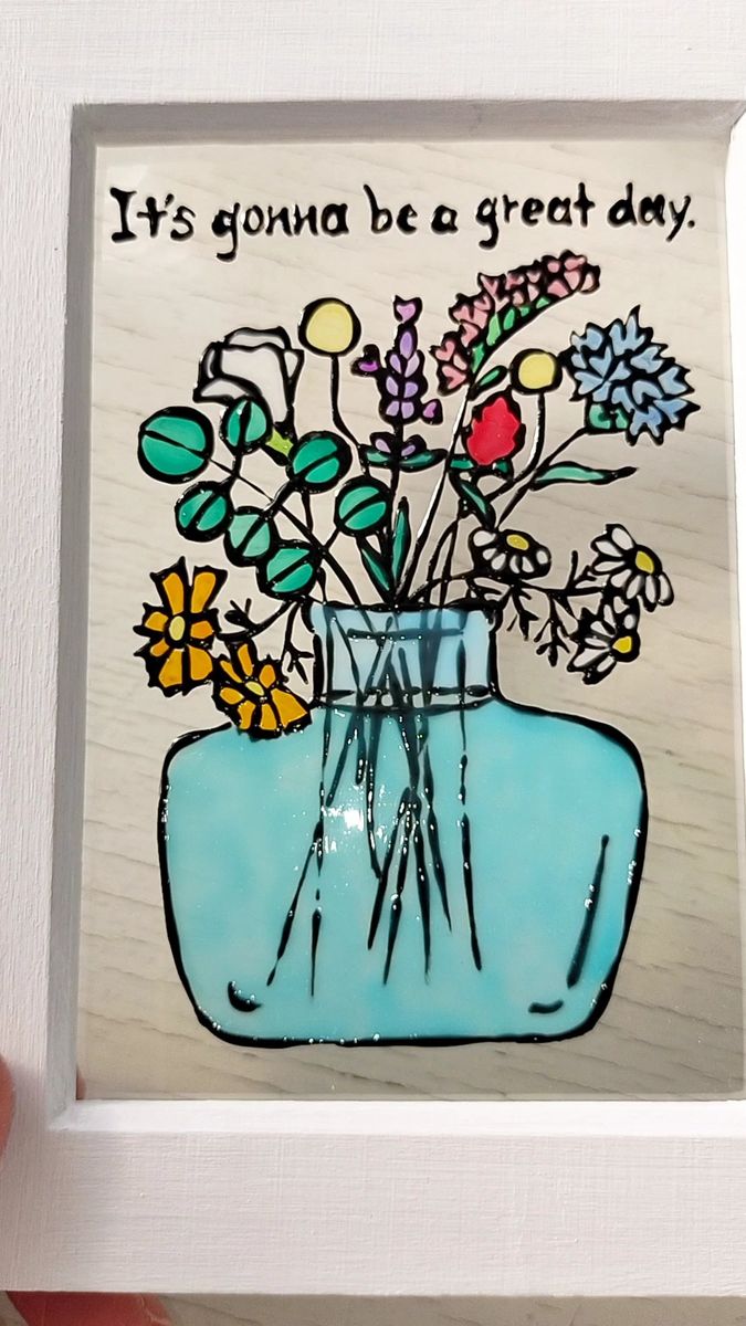 ステンドグラス風 ナチュラル花瓶 花 プレゼントにも グラスデコ グラスアート イラスト インテリア雑貨 ハンドメイド