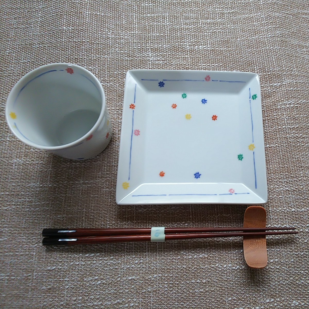 角皿 フリーカップ 箸&箸置き × 6セット