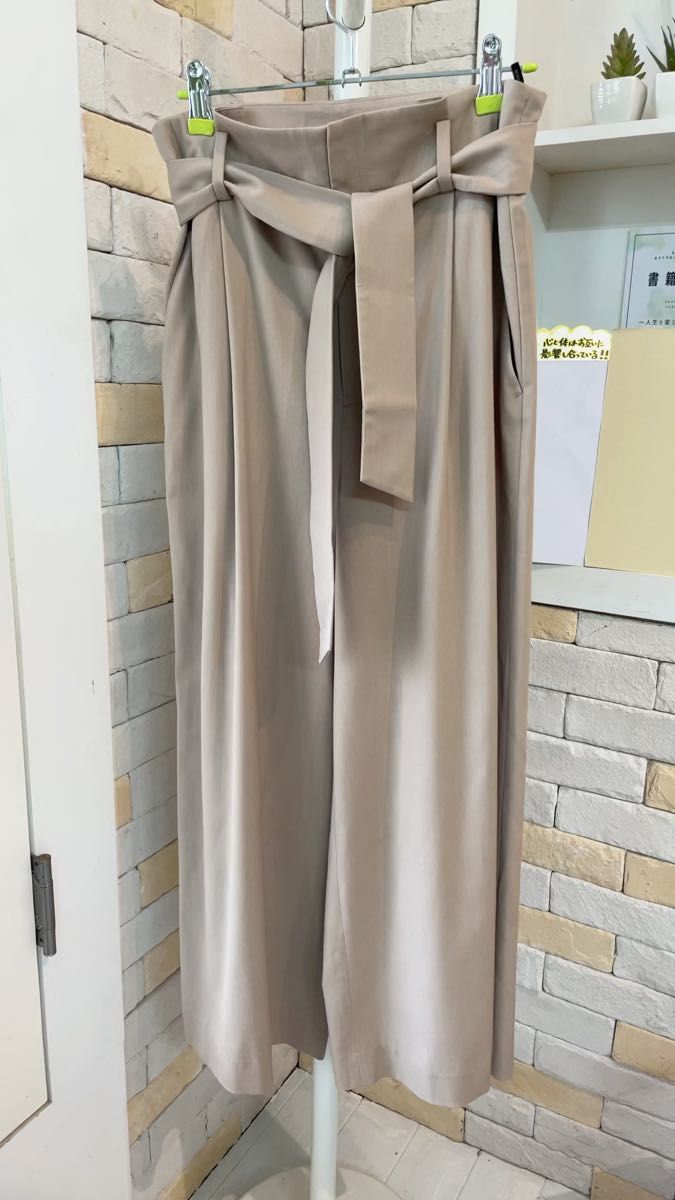 ウエストゴムパンツ ワイドパンツ スラックスパンツ 春夏パンツ ゆったりパンツ ガウチョパンツ ベルト付きパンツ Lサイズ 美品