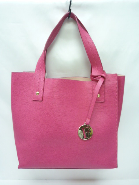 正規店仕入れの トートバッグ ハンドバッグ フルラ FURLA 美品 ピンク ピンク　a レザー ロゴチャーム ビビッドピンク ハンドバッグ