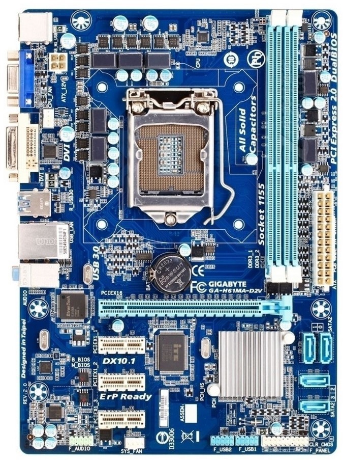 美品 GIGABYTE GA-H61MA-D2V マザーボード Intel H61 LGA 1155 第2世代・第3世代 Core i7/i5/i3 MicroATX DDR3_画像1