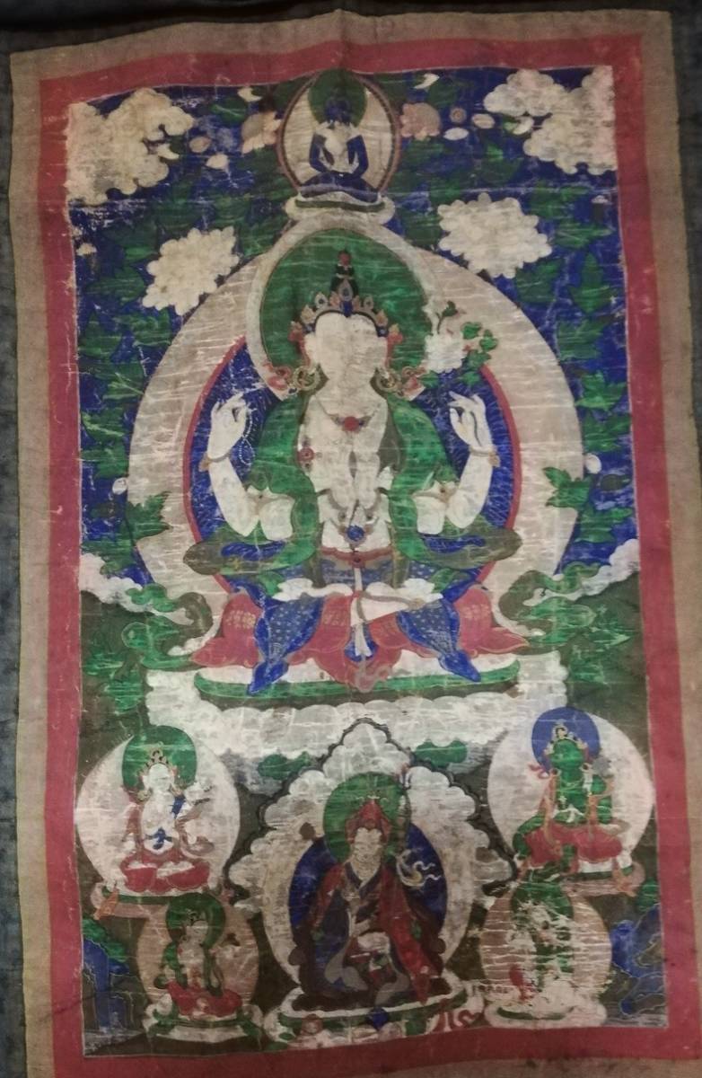 時代 チベット タンカ 曼荼羅 仏画 挂軸 肉筆 仏画 佛画 仏教美術曼荼羅寺院仏教経典法具_画像2