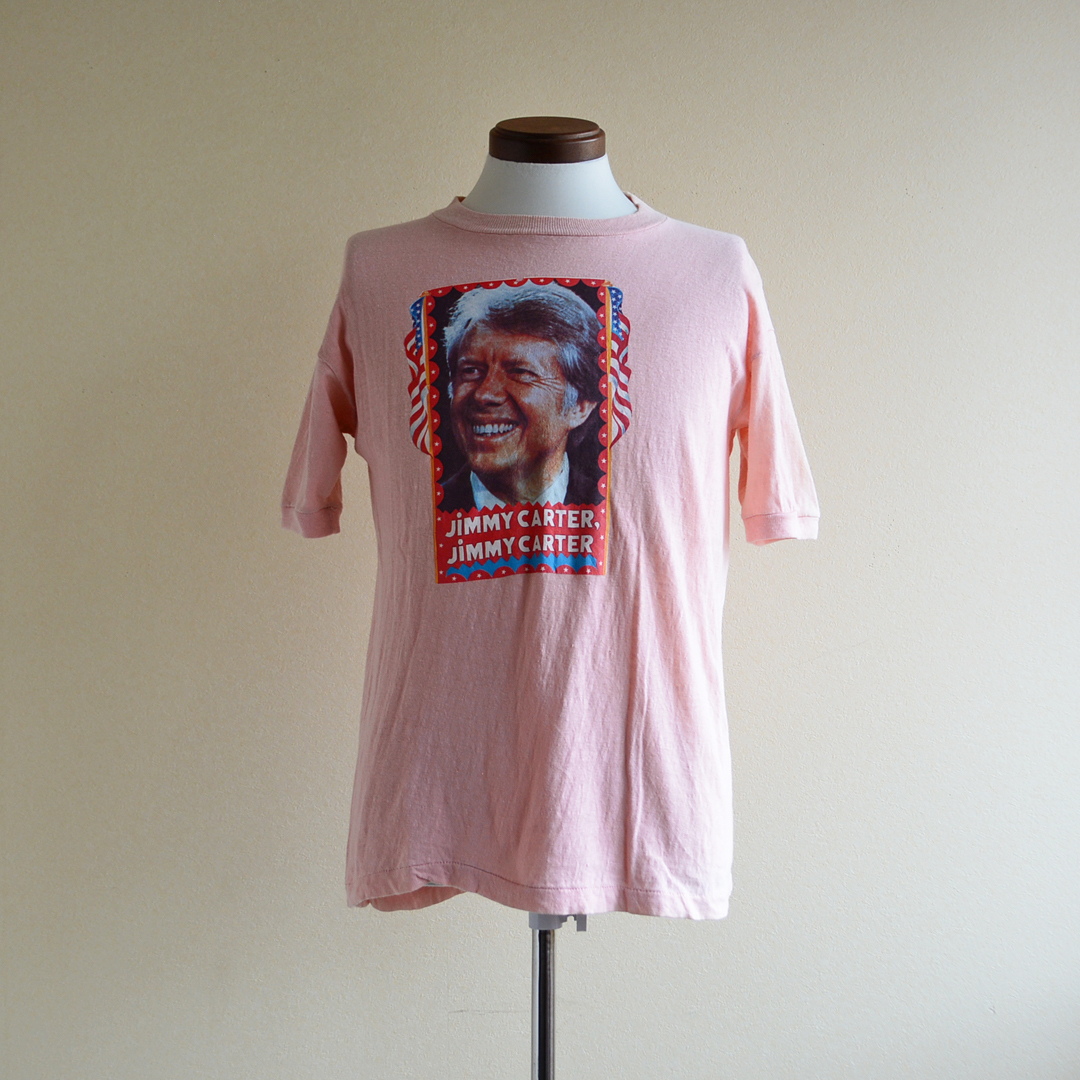 70s80s JIMMY CARTER パキ綿Tシャツ L / 古着 ジミーカーター 政治家 ビンテージ 転写プリント