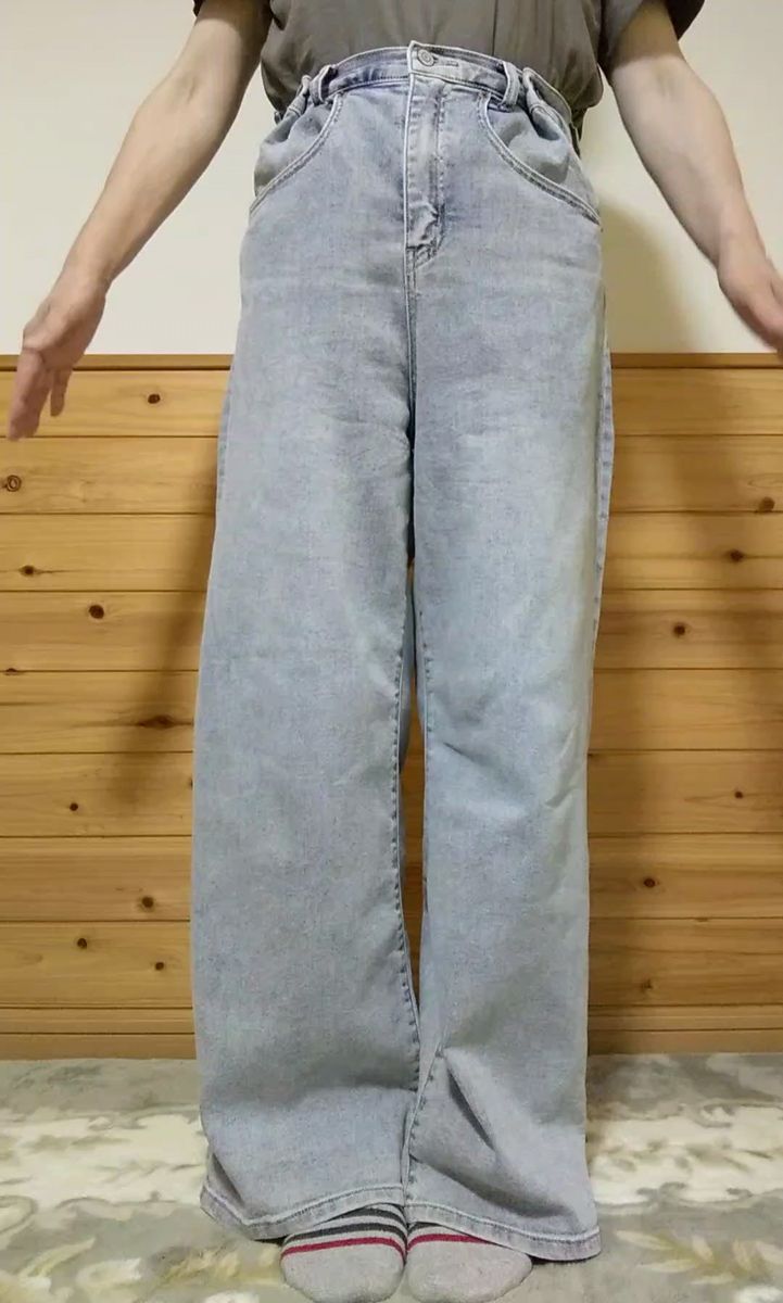 サイズ61 バギーデニムパンツ サックス 愛甲千笑美 しまむら Мサイズ相当 USED品 ワイドパンツ LILOU MIEUX