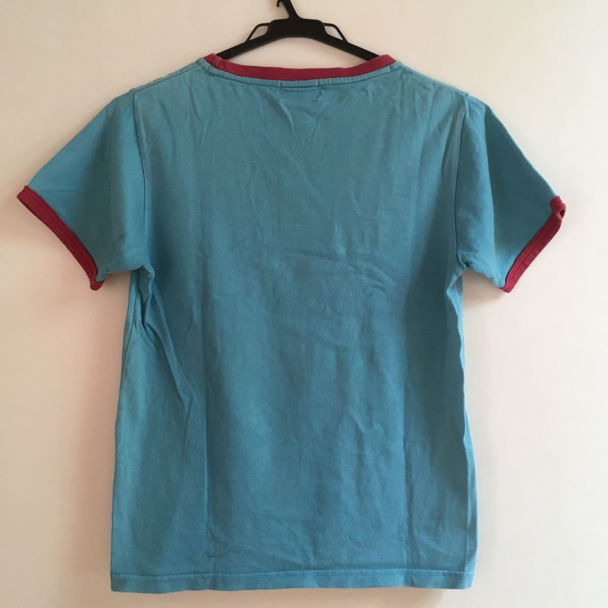 Tシャツ クルーネック ロゴT R365 リンガー ターコイズ ブルー 青 水色
