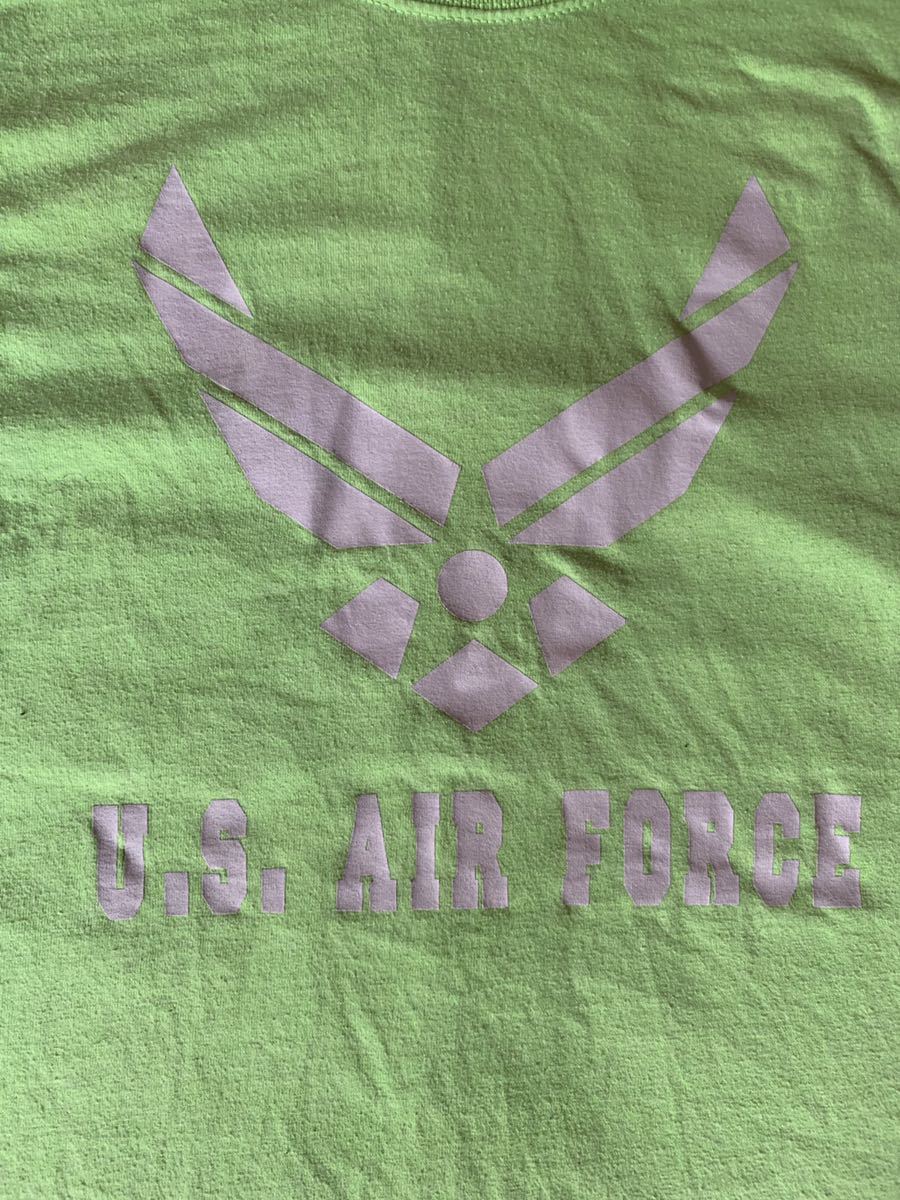 米軍 放出品 半袖 Tシャツ サイズ S U.S. AIR FORCE USA JERZEES 空軍 黄緑 蛍光 ライム ネオン カラー シンプルフロント プリント　　　T_画像3