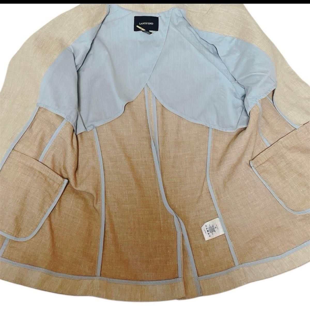 美品 Lands' End ランズエンド リネン長袖シャツ L ベージュ ランズエンド ジャケット 麻混 リネン 春夏 9号 レディース