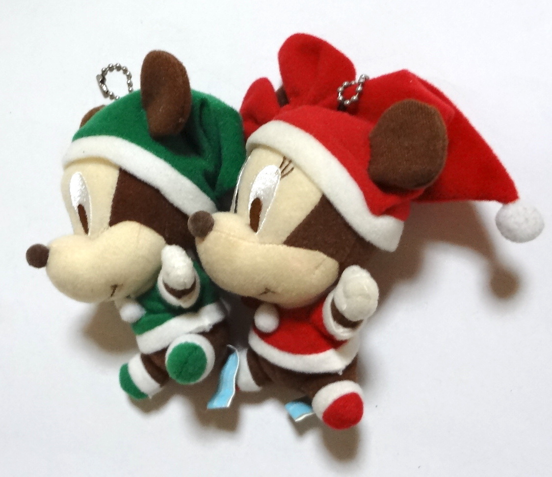 Disney Baby ディズニー ミニ ぬいぐるみ 赤ちゃん ベイビー ミッキー & ミニー クリスマス カップル/ペア 2点セット キーチェーン付き_画像2