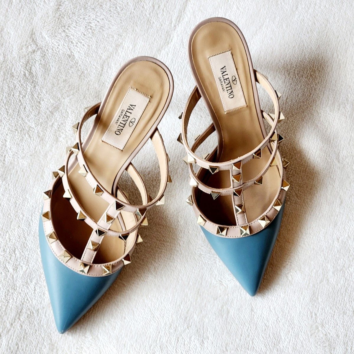 Valentino ロック スタッズ付き ヒール 37★美品★裏張り済み VALENTINO GARAVANI ロックスタッズ ハイヒール 351/2 ブルー