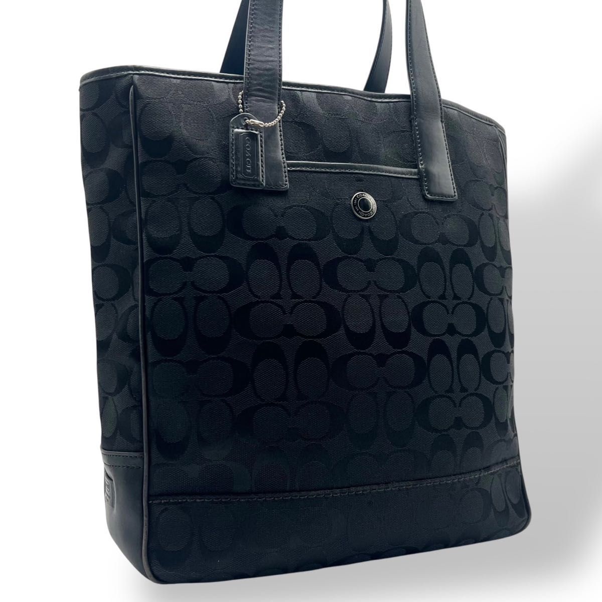 美品 552 コーチ シグネチャー トートバッグ A4収納可 肩掛け ビジネス 美品 COACH コーチ トートバッグ シグネチャー 黒 A4可 大容量