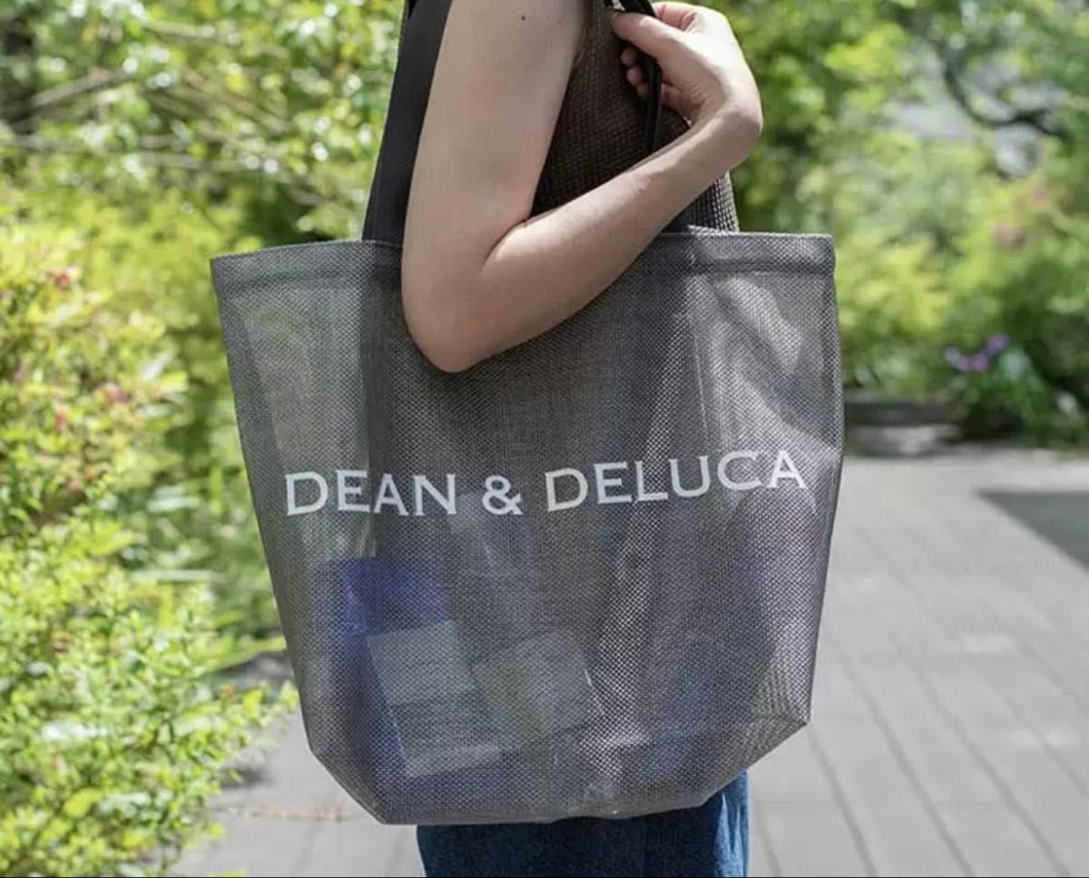 DEAN & DELUCA フラワープリント トートバッググレーツーウェイバッグ DEAN&DELUCA ディーン&デルーカ メッシュトートバッグ グレー L