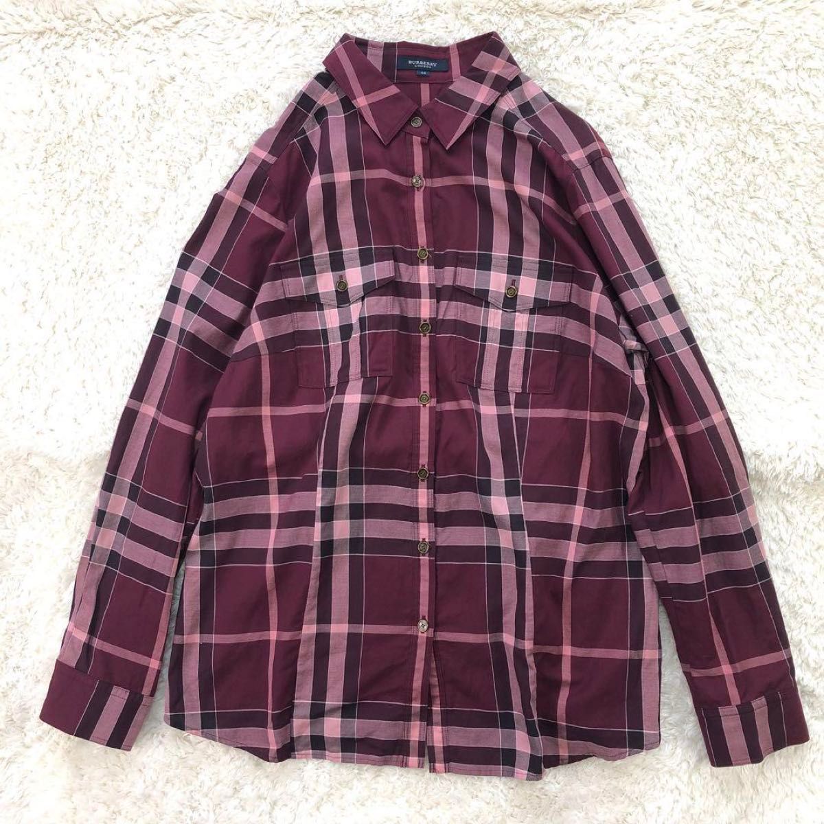 【大きいサイズ】バーバリーロンドン 濃紺 ノバチェック 長袖シャツ 15号 大きいサイズ】BURBERRY LONDON メガチェック 長袖シャツ 44