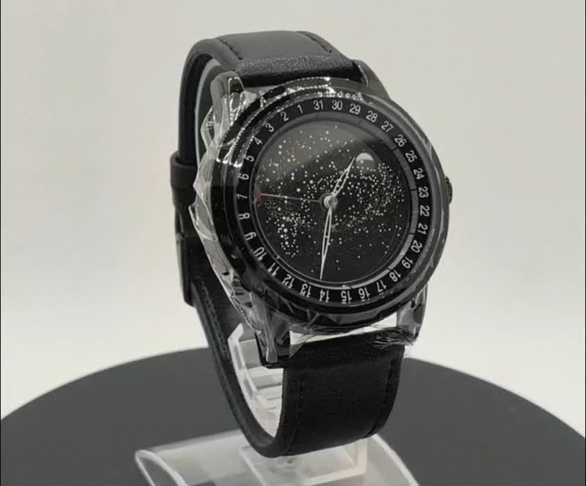 【NEW】SKMEL 2166 スターリースカイ 回転(動画あり)回る星座 クォーツ 月の満ち欠け ブラック 合皮バンド 腕時計