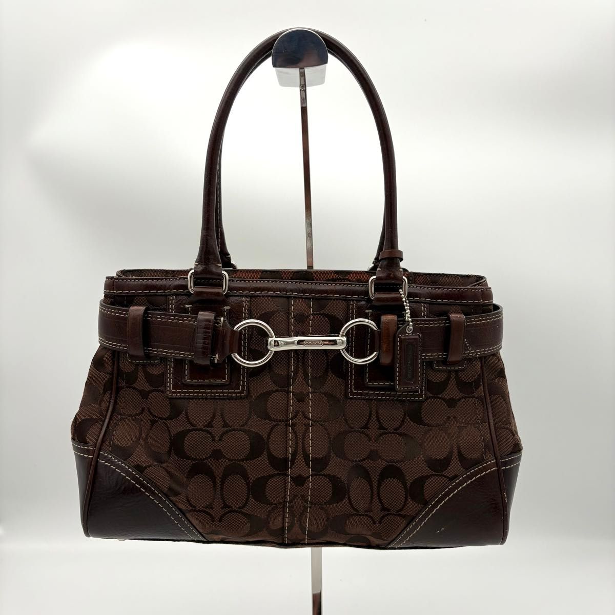 美品COACH ハンドバッグ F10245 シグネチャー ダークブラウン 美品COACH ハンドバッグ F10245 シグネチャー ダークブラウン