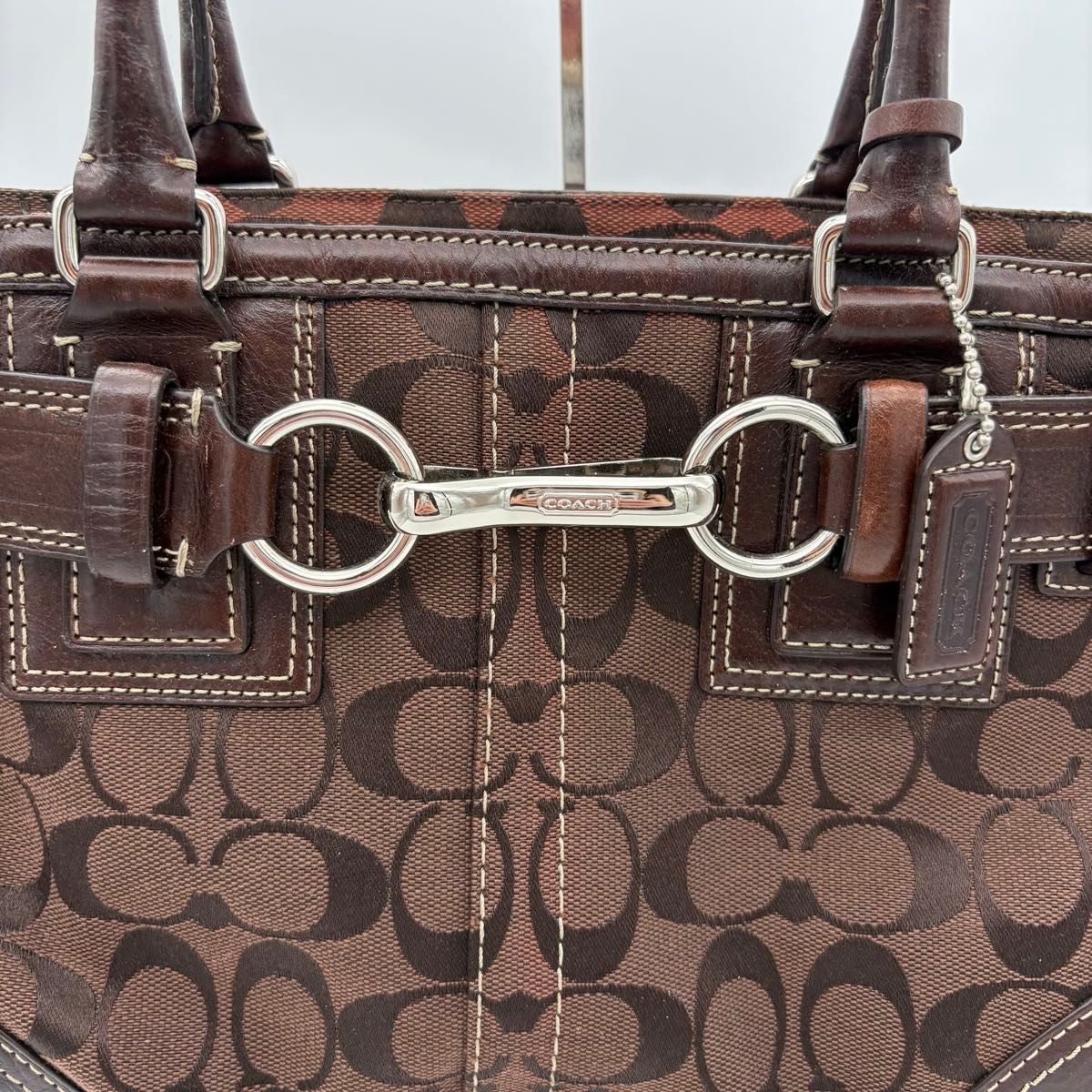 美品COACH ハンドバッグ F10245 シグネチャー ダークブラウン 美品COACH ハンドバッグ F10245 シグネチャー ダークブラウン