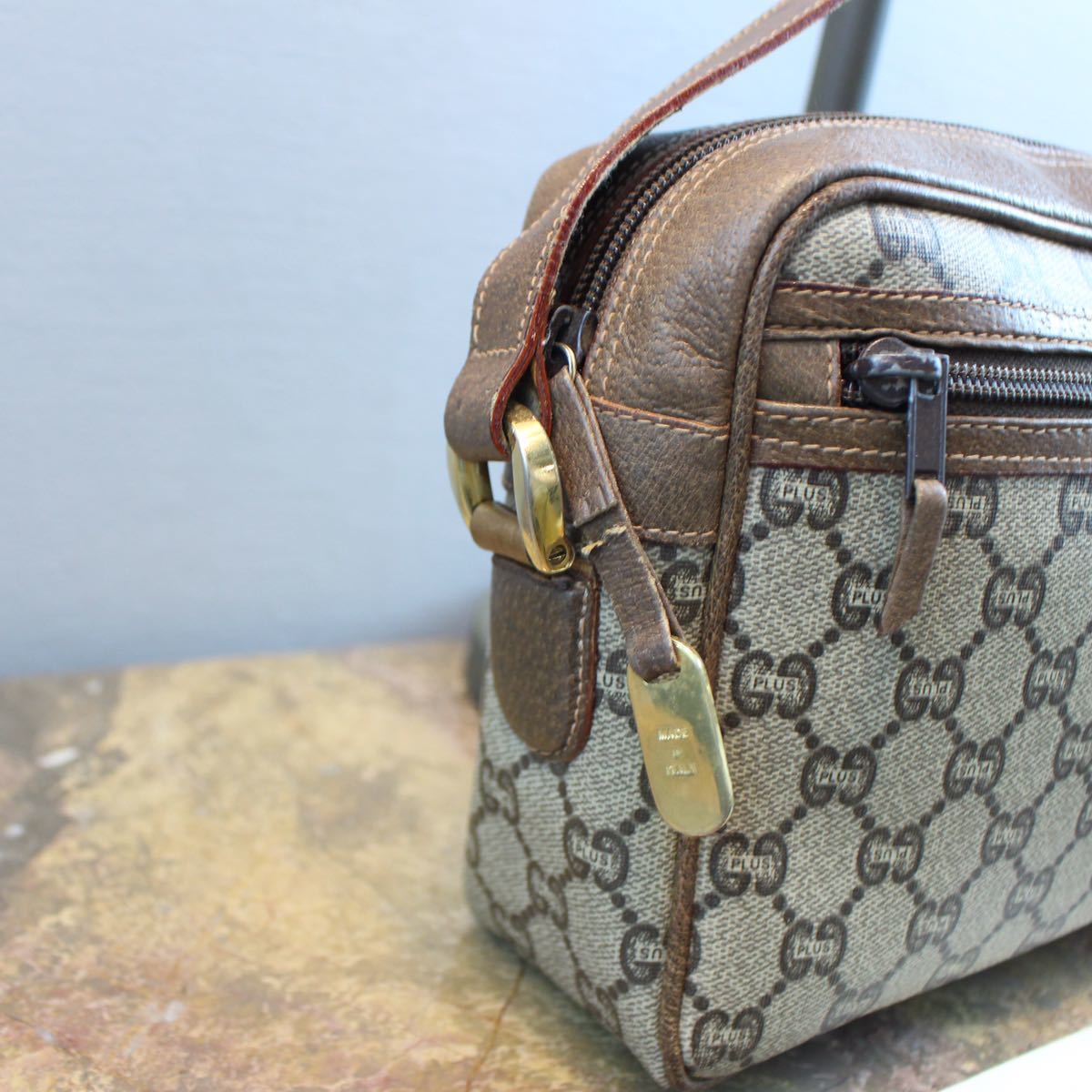 OLD GUCCI PLUS GG PATTERNED SHOULDER BAG MADE IN ITALY/オールドグッチプラスGG柄ショルダーバッグ