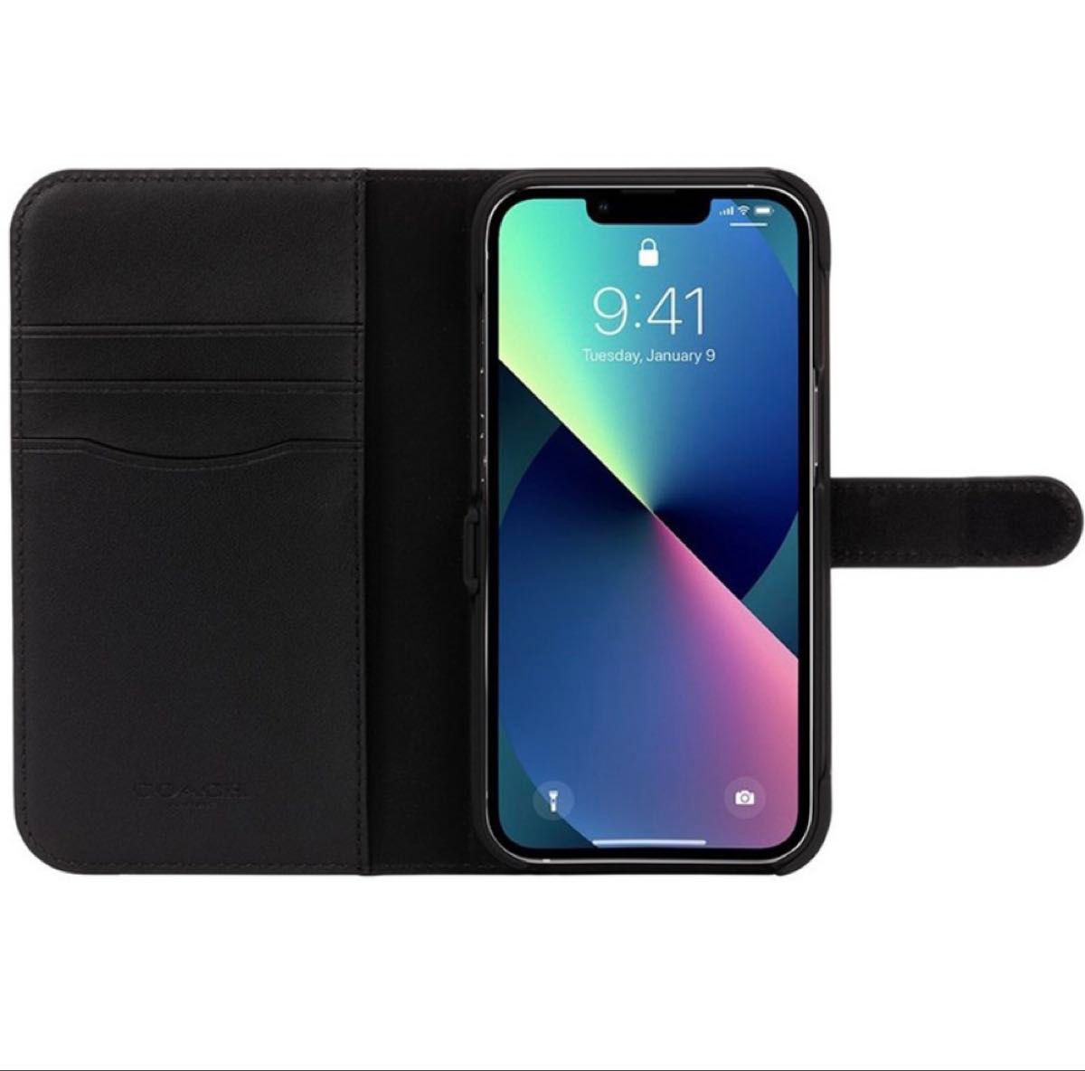 定番シグネチャー☆Coach☆コーチレザー手帳型☆iPhone 13/12 新品 COACH iPhone13 シグネチャー コーチ ブラック