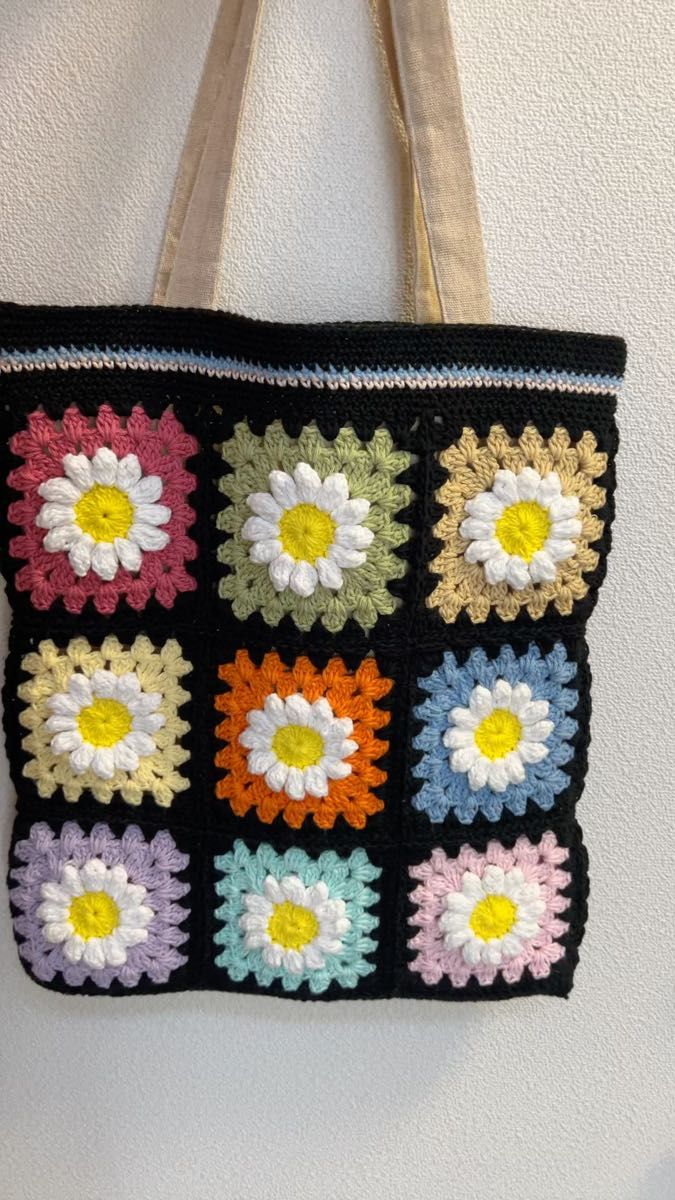 ハンドメイド モチーフ編み 花柄 トートバッグ