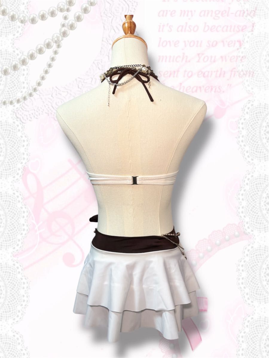 【Ralph Lauren】フリル スカート ビキニ ボトム White x brown frill bikini ホワイトxブラウン バイカラー