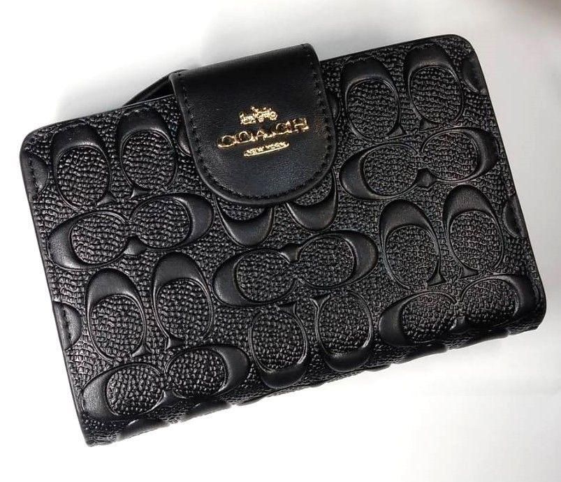 【国内/即発】 COACH 二つ折り財布 本革 シグネチャー CCOACH 新品 ブラック デポスト シグネチャー 二つ折り 財布