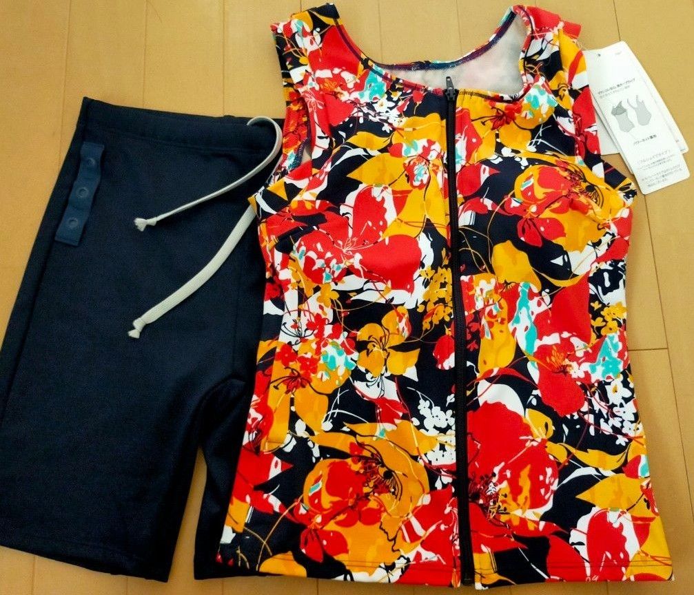 「未使用品」ワコール水着 フィットネス水着 トップ Mサイズ 9号 ワコール レディース水着 フィットネス水着 花柄 9M 新品未使用