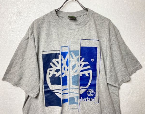 USA製 90's ティンバーランド ビッグロゴプリント 半袖 Tシャツ 霜降り灰 (M) 90年代 アメリカ製 旧タグ Timberland