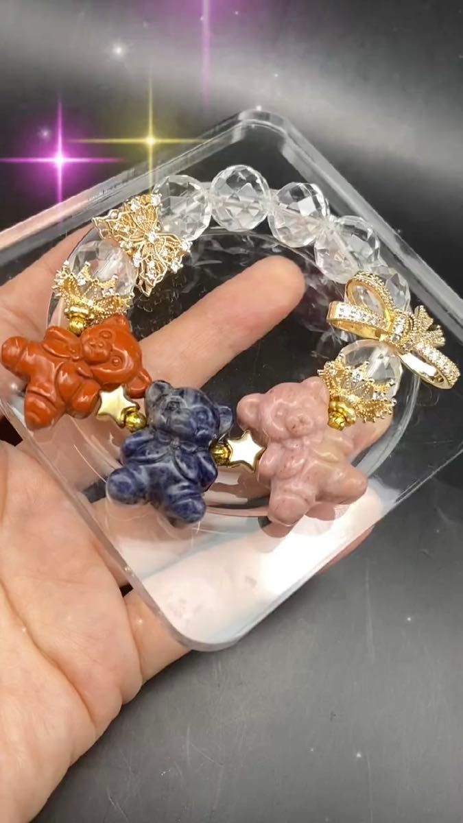 もも様お取り置き3880円熊三兄弟 レッドジャスパー ソーダライト ロードナイト カット水晶 ブレスレット