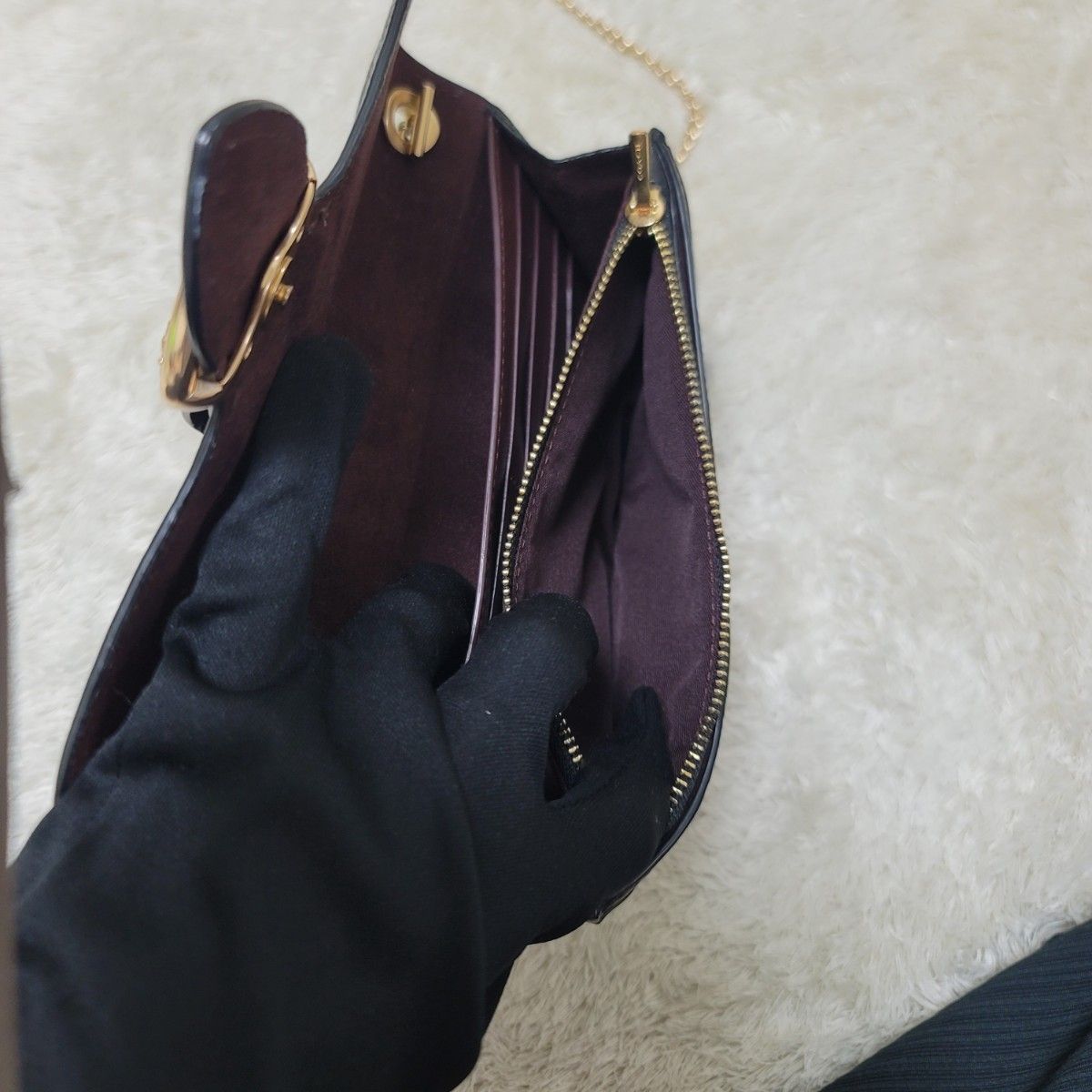 【極美品】コーチ 2way ショルダーバッグ トート 馬車金具 PVC ラメ 極美品】COACH コーチ ショルダーウォレット 2way チェーン 馬車