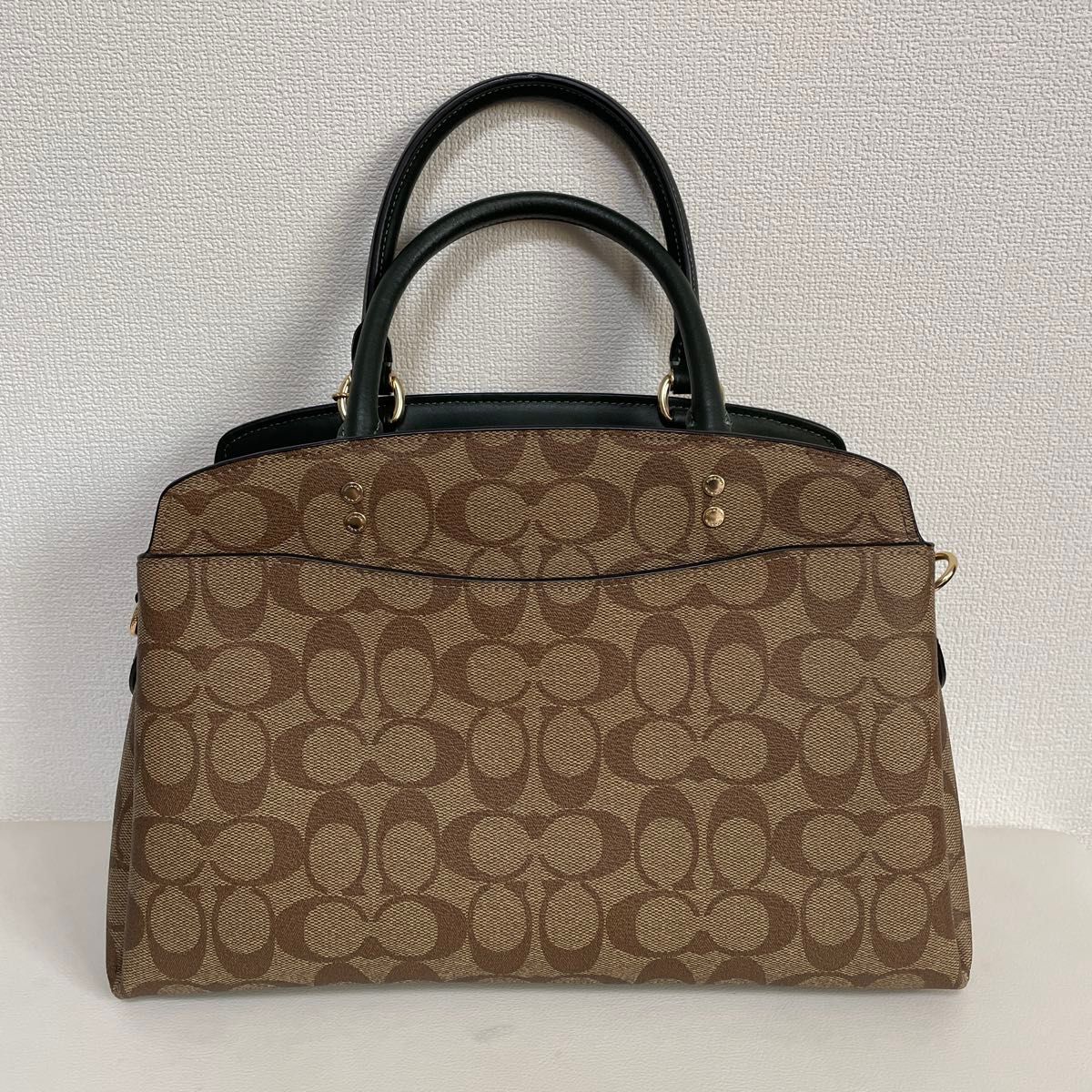 美品★保存袋付 2way コーチ PVC 自立型 シグネチャー 3室 ブラウン COACH コーチ ハンドバッグ シグネチャー レザー PVC ショルダー