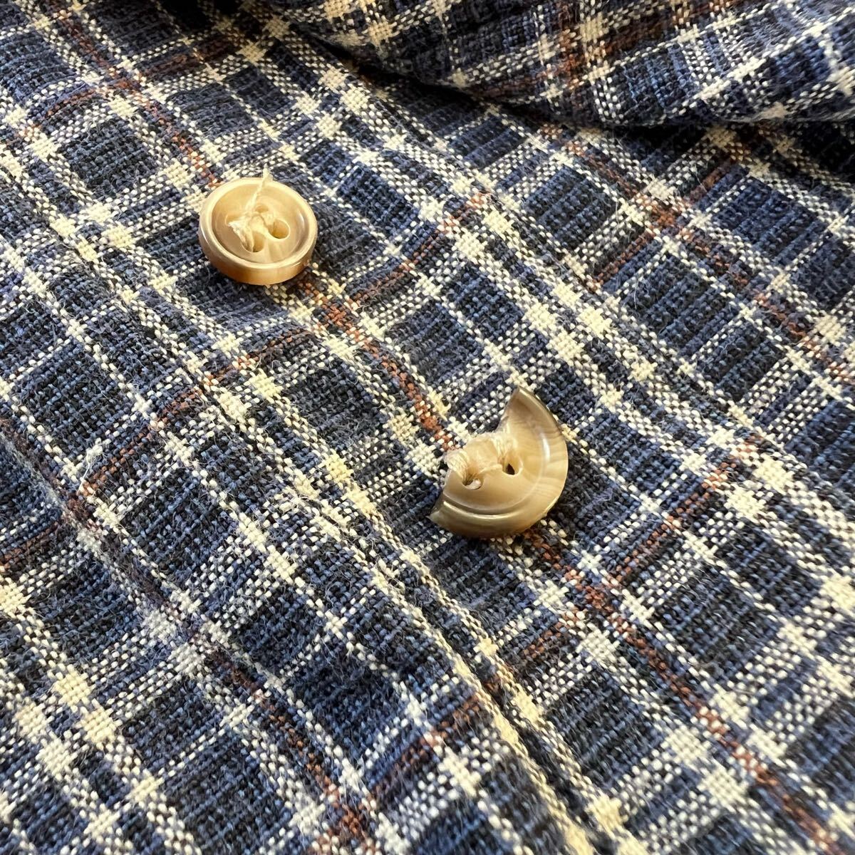 90s BANANA REPUBLIC Banana Republic короткий рукав проверка рубашка темно-синий L короткий длина переделка старый бирка кнопка down 