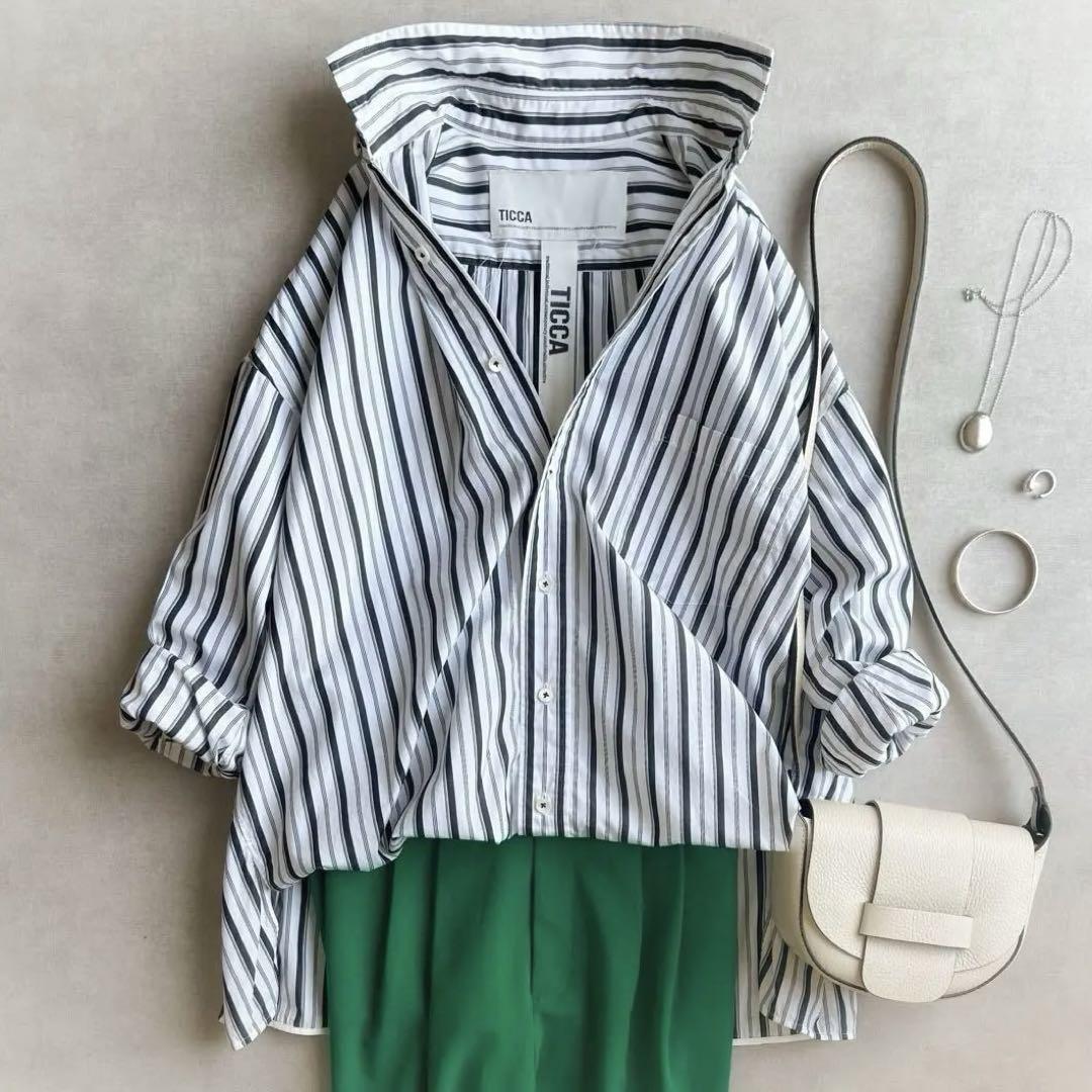 美品△TICCA ティッカ/スクエアビッグシャツ△コットン ゆったり