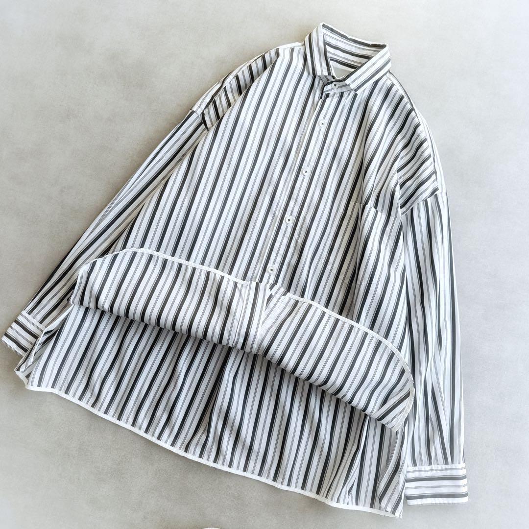 美品▲TICCA ティッカ/スクエアビッグシャツ▲コットン ゆったり ストライプ 美品△TICCA ティッカ/スクエアビッグシャツ△コットン ゆったり