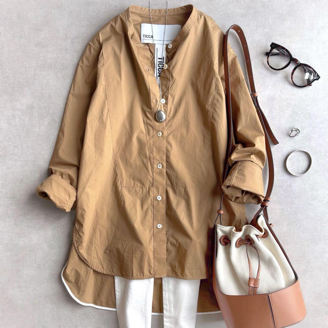 美品▲TICCAティッカ//ビブヨークシャツ ライトブラウン 美品△TICCAティッカ//ビブヨークシャツ ライトブラウン